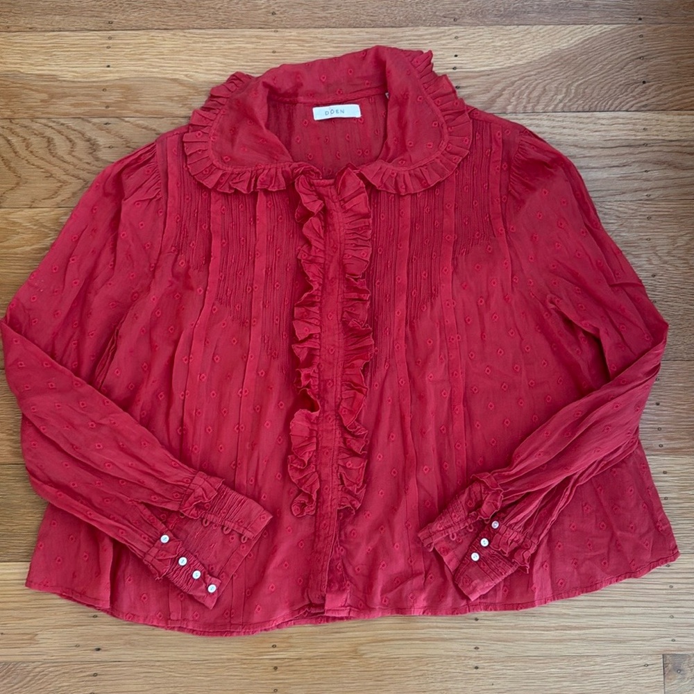 Doen Rust Red Ruffled Long-Sleeve Blouse - Picture 4 of 5